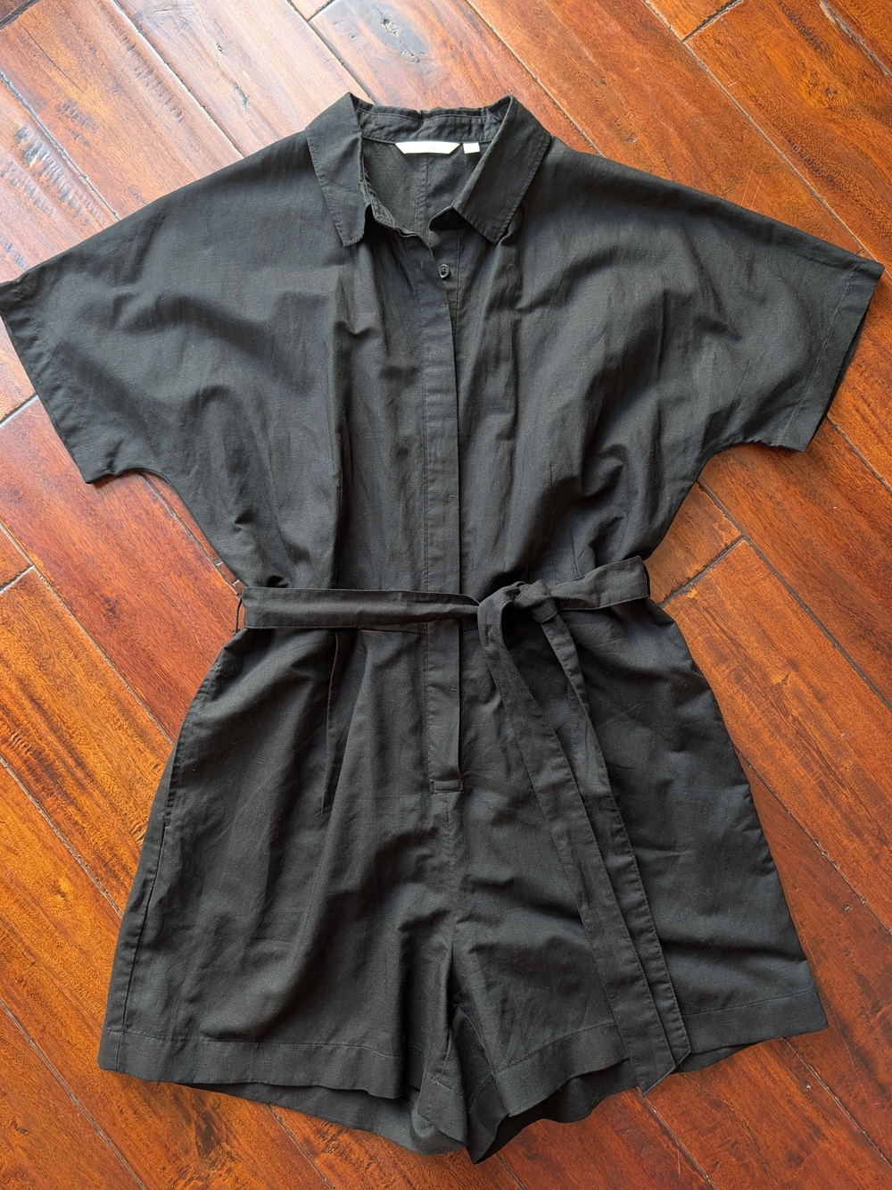 Uniqlo Black Belted Short-Sleeve Cotton Romper